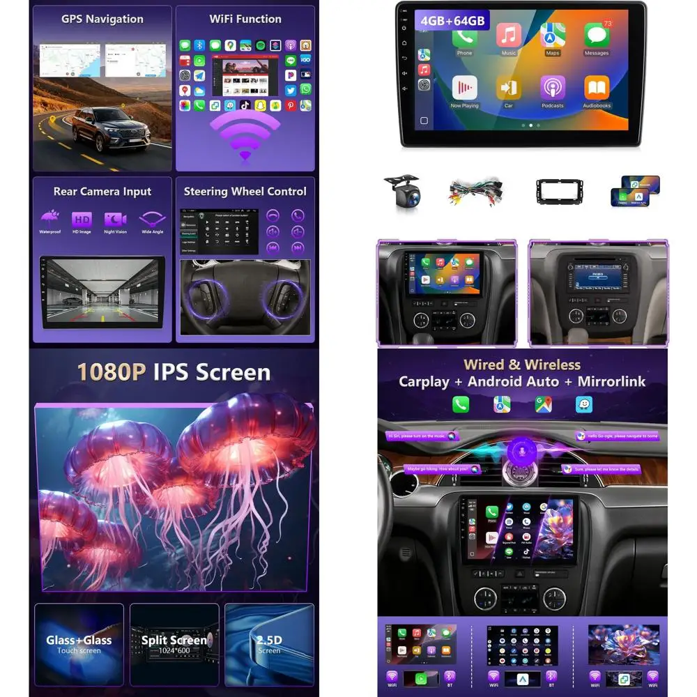 

8Core 4G+64G Car Stereo for Chevrolet Silverado 2007 to 2014 Suburban Radio Apple CarPlay Android Auto, 10.1IN Touch Screen for