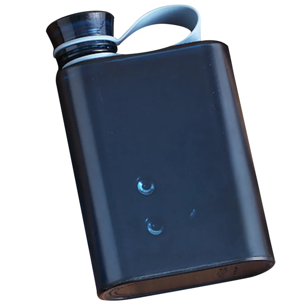 Flat Water Bottle Portable Travel Flask Reusable Water Kettle Bottle Leak Proof Rope for Hiking Cycling Fitness Outdoor Sports