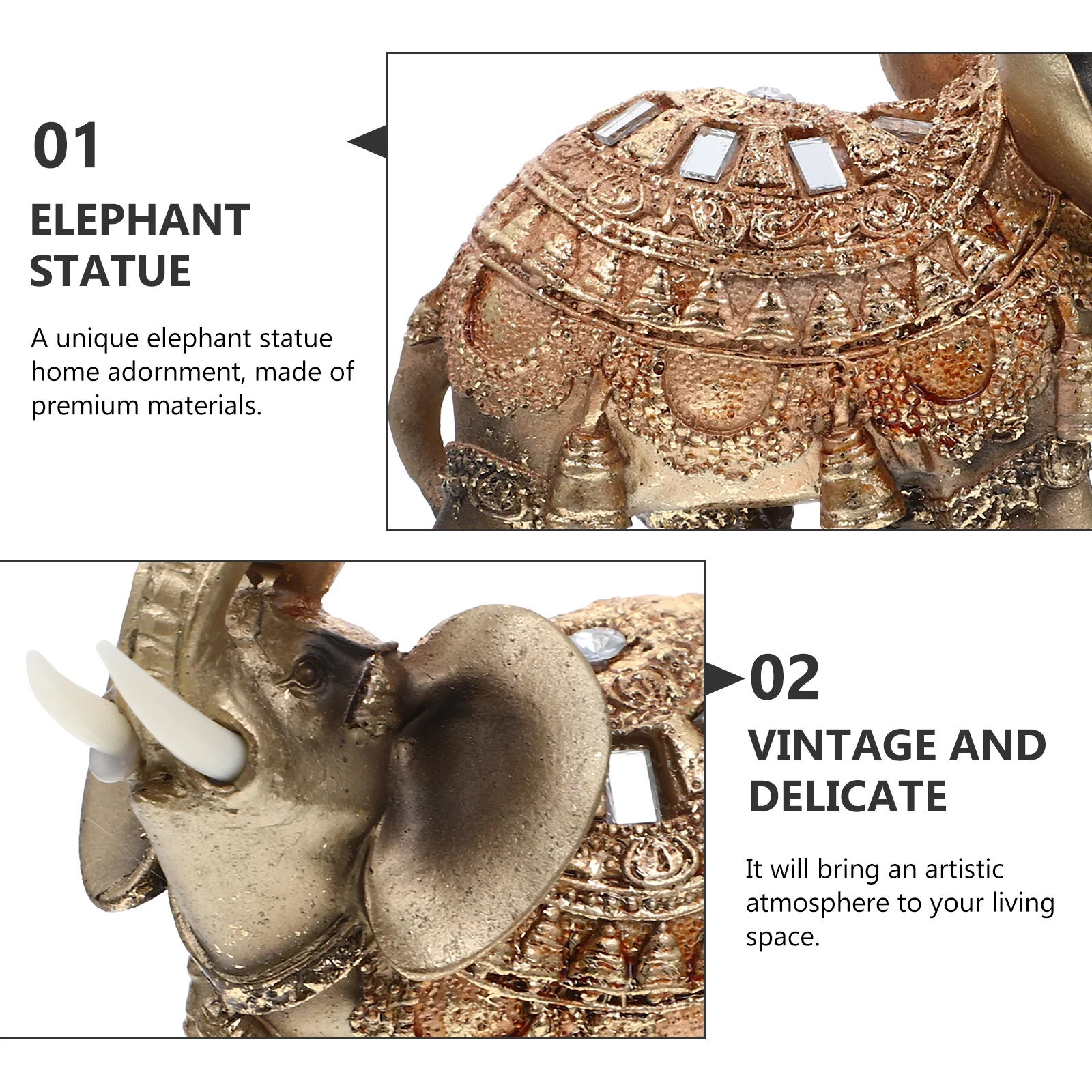 

Elephant Statue Vintage Resin Desktop Ornament Creative Elephant Home Decoration Desktop Fortune Decor Retro Style Indoor