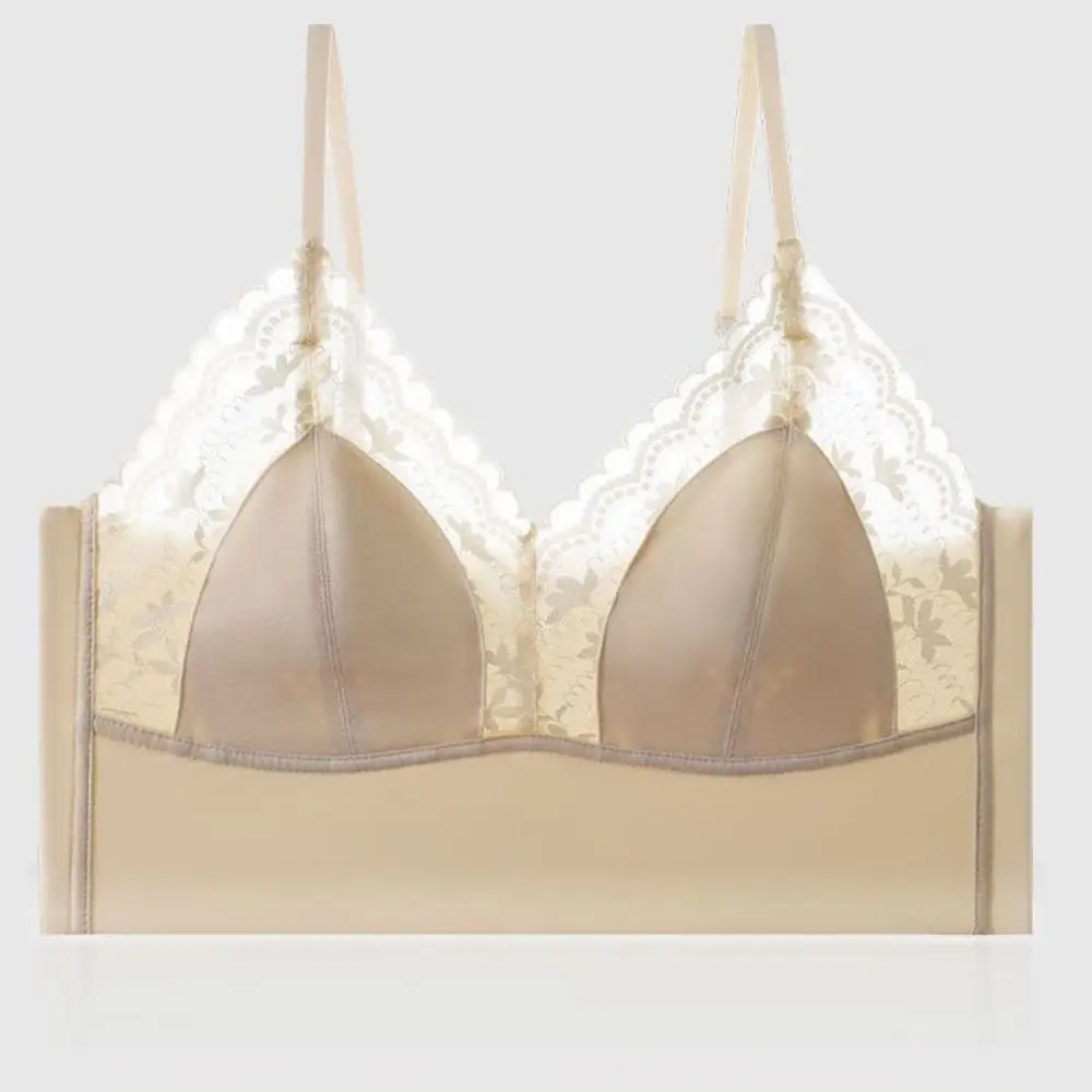 บราไร้โครงแบบบาง ผ้าลูกไม้ไร้รอยต่อ ลายดอกไม้ กันกระแทก ทรงวีลึก ป้องกันการหย่อนคล้อย สำหรับผู้หญิงและเด็กผู้หญิง