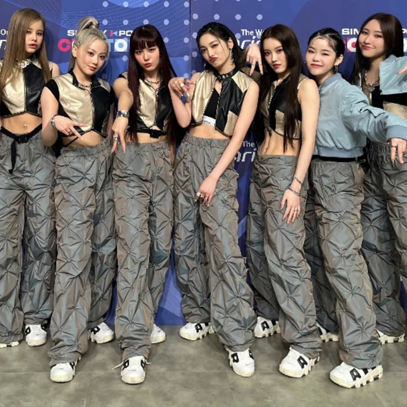 Women Girls Cheerleader Jazz Clothing Singer Stage Performance Red Clothes Korean Dancewear Hip Hop Dance Costumes DWY8928