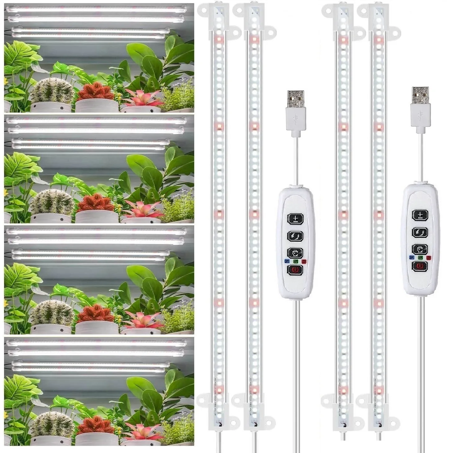 Grow Light Strip with Timer 3/9/12H,192 LEDS Dimmable Plant Lamp USB Full Spectrum for Indoor Plants Flower Seedling Greenhouse