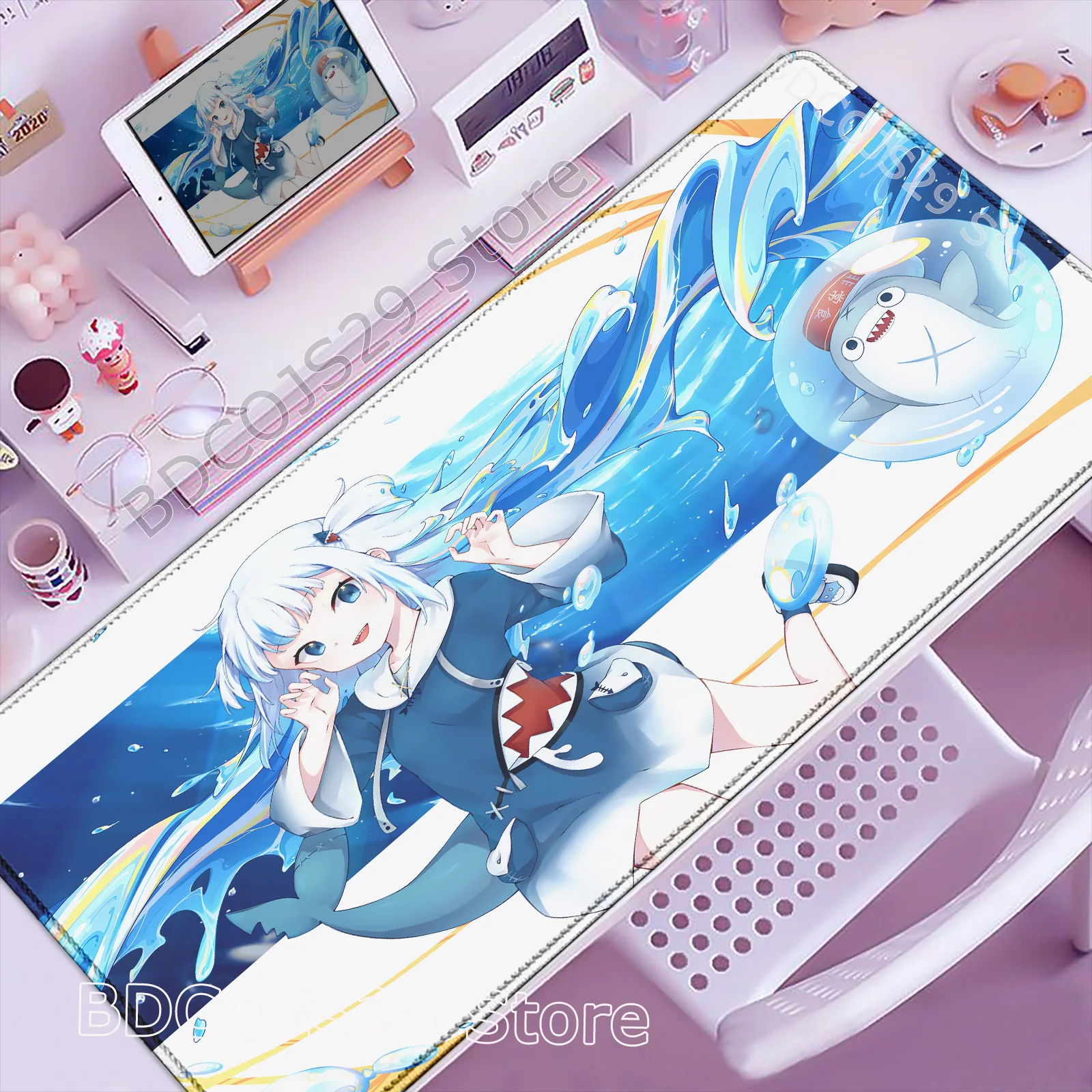 HD Print Hololive Gawr Gura Cute Desk Mat Pc Accessories Large Mousepad Anime Kawaii Carpet Cartoon Girl Rubber Laptop Mouse Pad