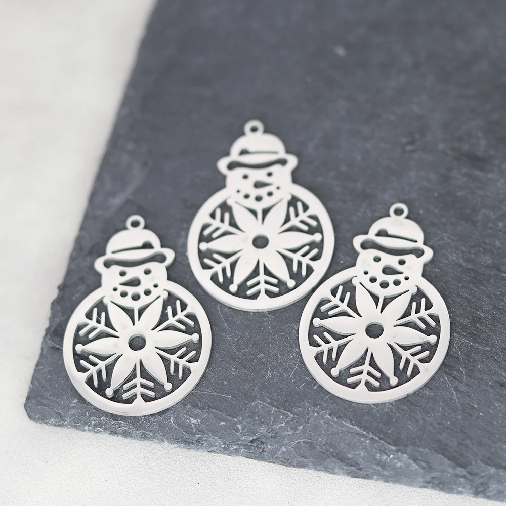 3pcs Creative Yeti Christmas Snowflake Stainless Steel Pendant DIY Craft Trend Necklace Charms for Jewelry Making Earrings Women