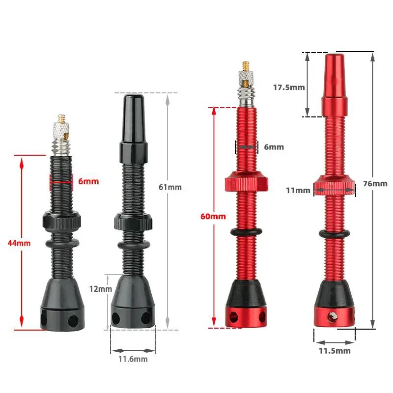 Bicycle Tubeless Rim Presta F/V Valves Set 44/60mm Nipple Brass Core CNC Machined Anodized Tools with Alloy Stem Rubber Base