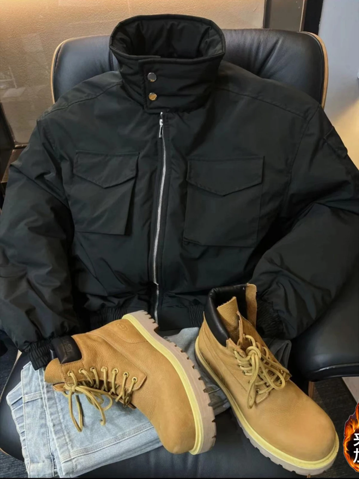 

American Hardman Sle Bla Workwear Cotton Jaet Men Winter Bomber Thiened Stand Collar ort Cotton Coat for Teens