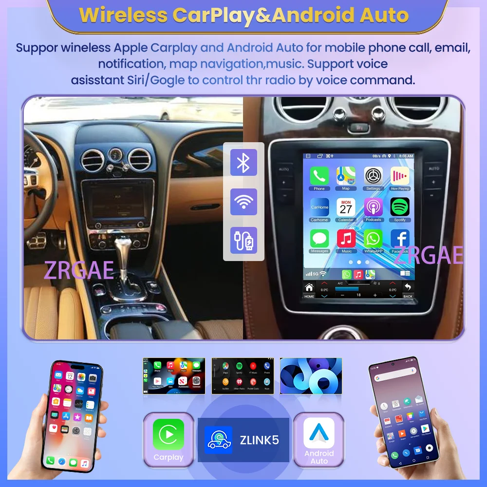 10.4 Android15 Wireless Carplay For Bentley Flying Spur Continental 2012-2019 Car Radio Multimedia Player GPS Navigation 4G WIFI