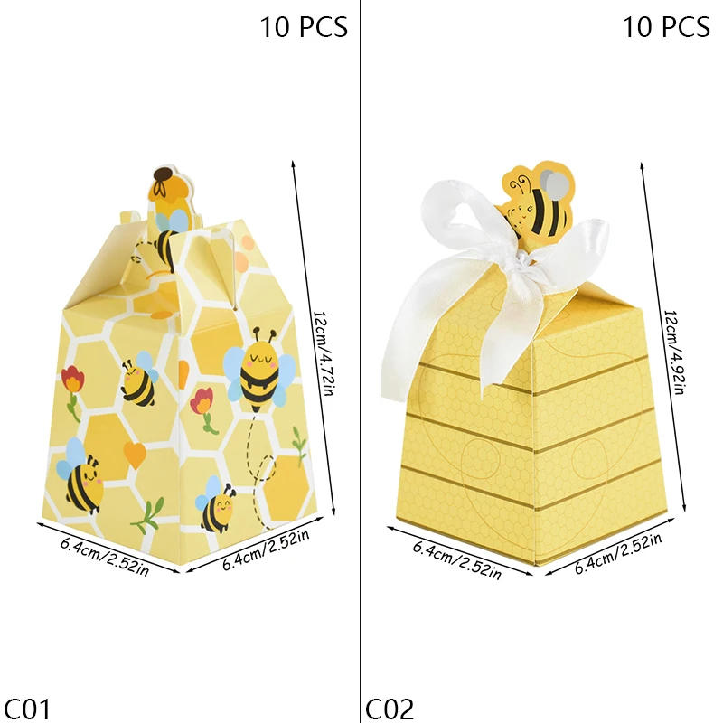 10Pcs Yellow Bee Candy Box Chocolate Packaging Gift Boxes Honey Bees Wedding Party Favor Babyshower Birthday Decoration Supplies