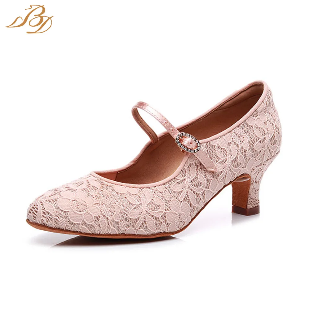 

Betty Pink Lace New Female Adult Modern Dance Shoes National Standard Dance High Heels Competition Training 137 Ballroom SALSA