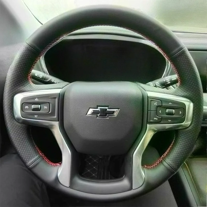 

Для Chevrolet Blazer Silverado 3500HD Suburban Tahoe, сшитый вручную черный кожаный износостойкий чехол на руль автомобиля