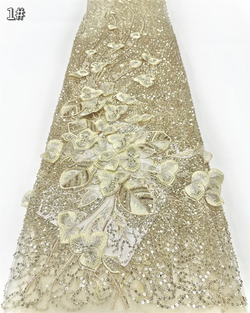 نسيج الدانتيل الأفريقي 2025 جودة عالية الفرنسية ثلاثية الأبعاد زهرة غاري التطريز الخرز الترتر تول أقمشة الدانتيل لفستان الحفلات