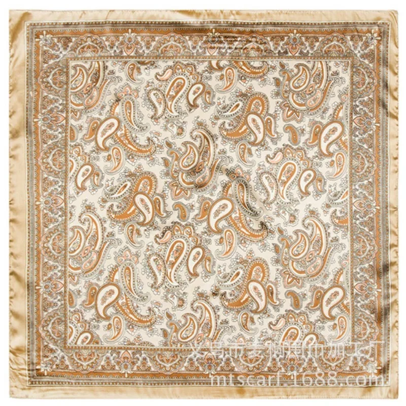 Men Silk Scarf 60cm Bohemian Retro Style Cashew Neutral Unisex Small Silk Scarf Square Scarf