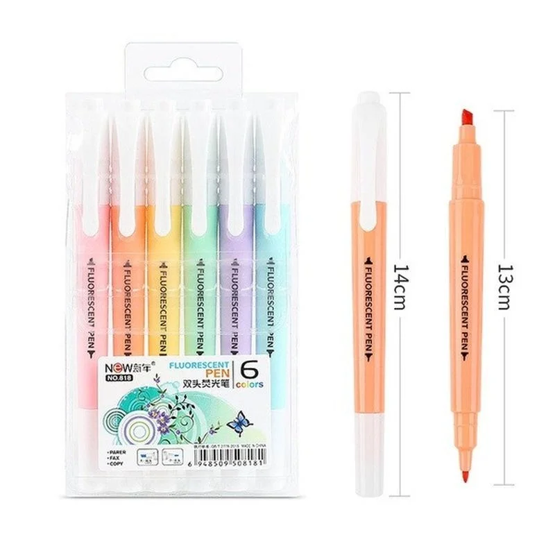 6Pcs/Set Double Head Fluorescent Highlighter Pen Markers Pastel Drawing Pen for Student School Office Supplies Cute Stationery
