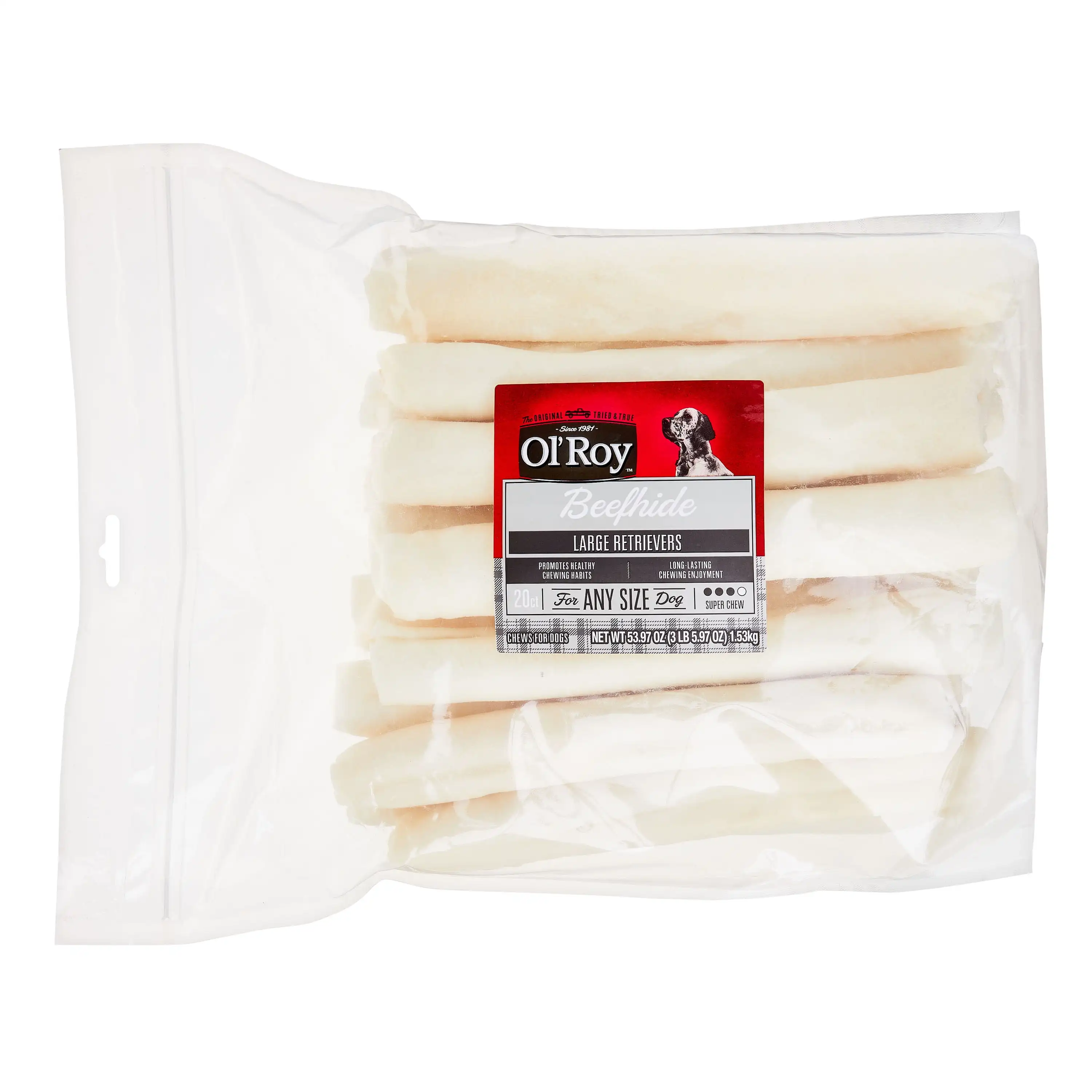 

Large Beefhide Retrievers Chews for Any Size Dogs, 53.97 Oz, 20 Count