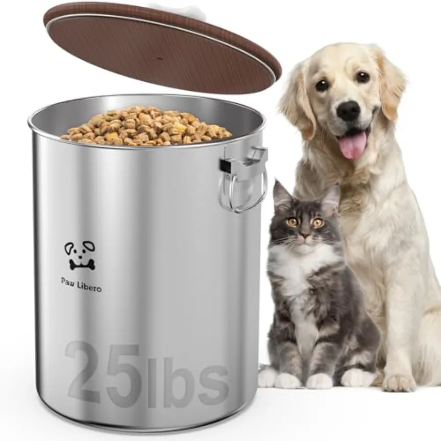 

Dog food storage container for home use, stainless steel, silver, airtight seal and easy to clean
