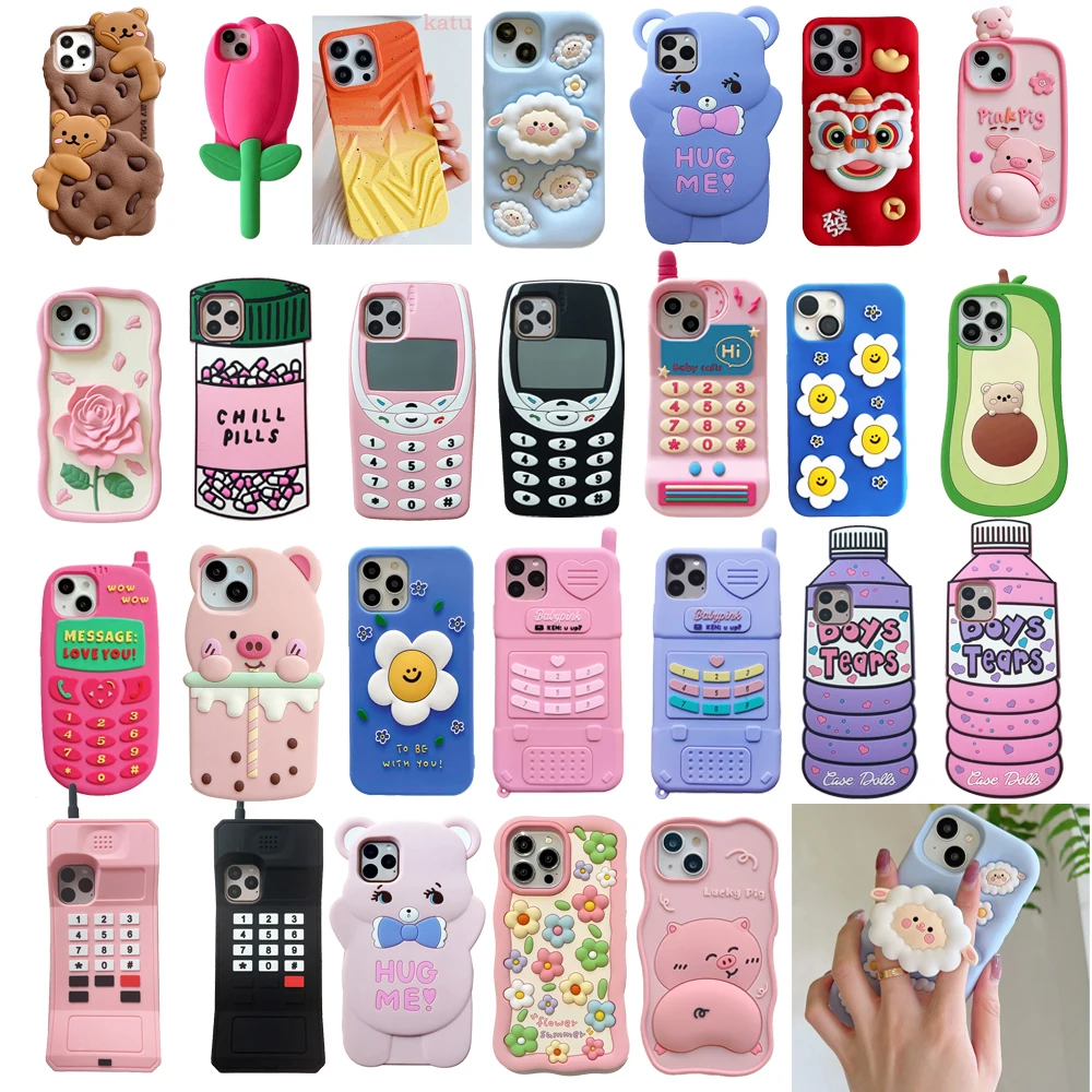

For iPhone 16 16pro 16promax, 3D Cute Cartoon Soft Silicone Phone Case, Shockproof Back Cover, Various Patterns Animal,New,Hot