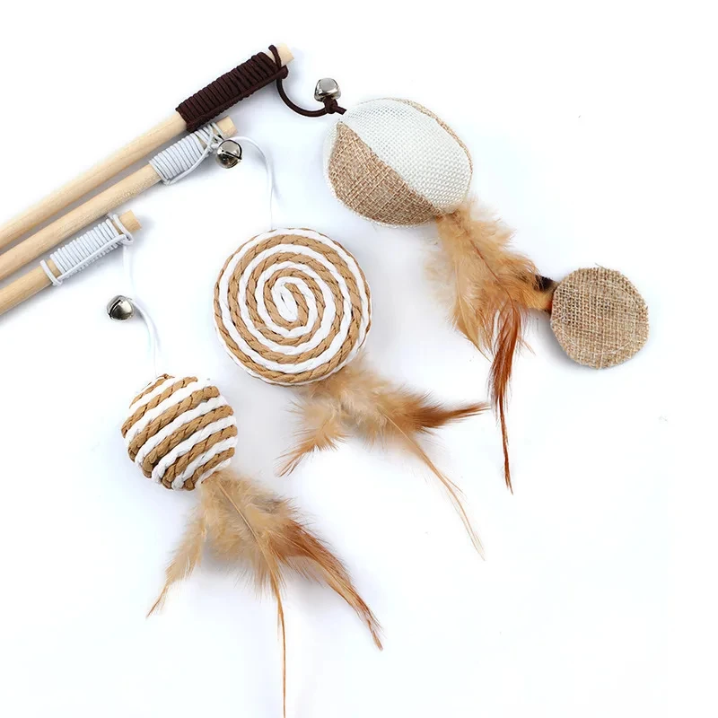 1 unidad de juguetes de plumas Teaser, varita colorida divertida para gatito, varita para gato, juguetes de madera para mascotas, palo interactivo,