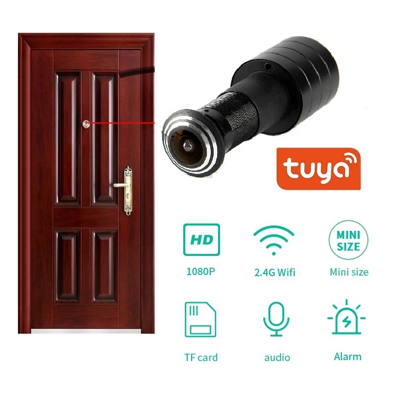 

TUYA Smart WiFi 1080p Mini Port Eye Hole Ip Camera Wide Angle Fisheye Lens 1.66mm Peephole CCTV Network Audio Horn P2P