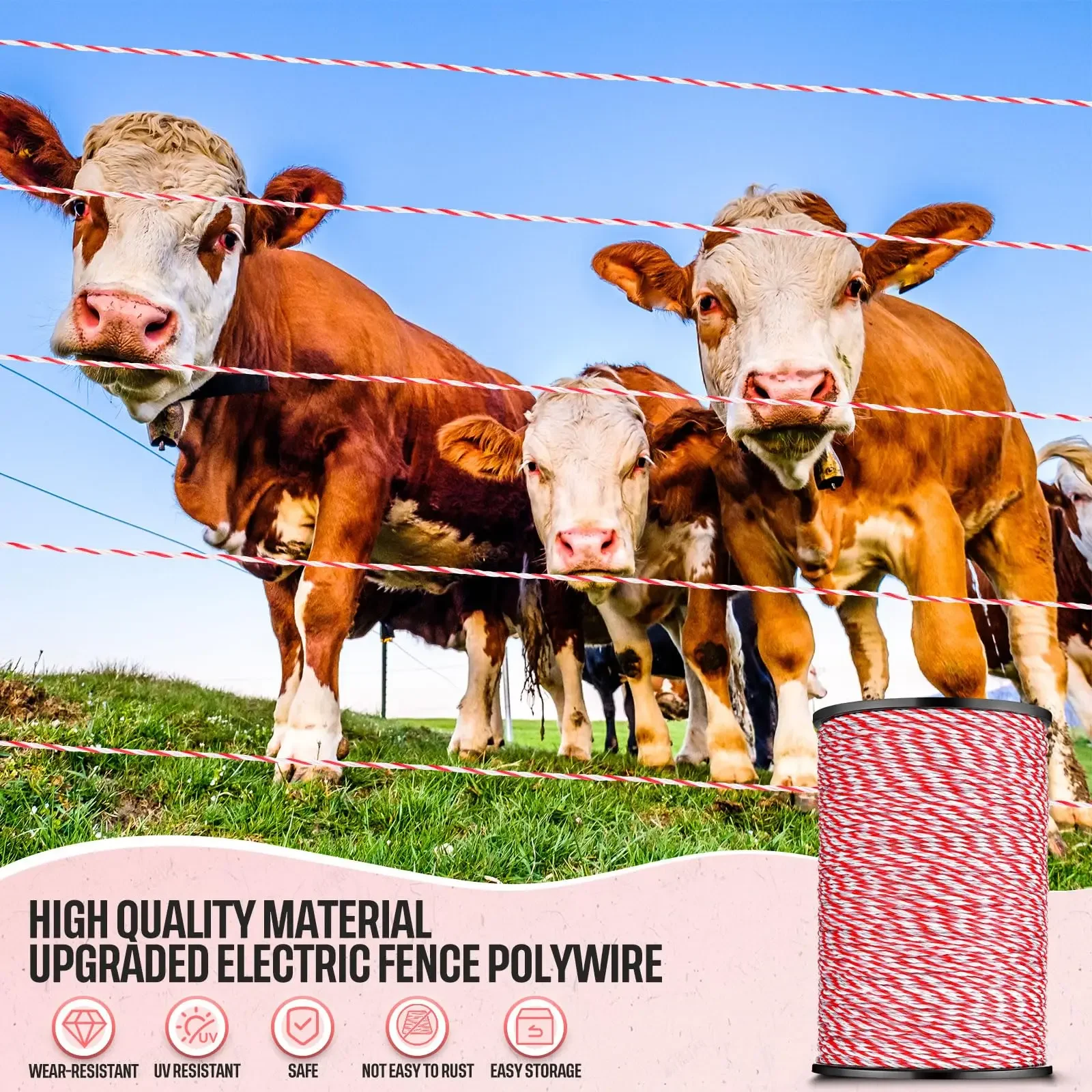 500/200M/Rotolo Corda per recinzione elettrica in polywire con corda in acciaio poli per recinzione di animali per cavalli Filo a resistenza ultra bassa e accessorio