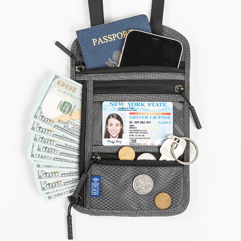 Multi-functional collar passport bag RFID crossbody single shoulder storage bag overseas ticket document protective cover