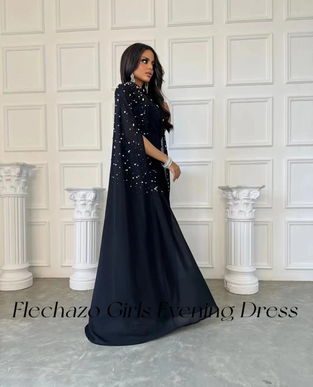 Flechazo Black Chiffon Prom Dresses 2-Piece Floor-Length Shiny Beading Formal Occasion Dress For Women 2024 vestidos de fiesta