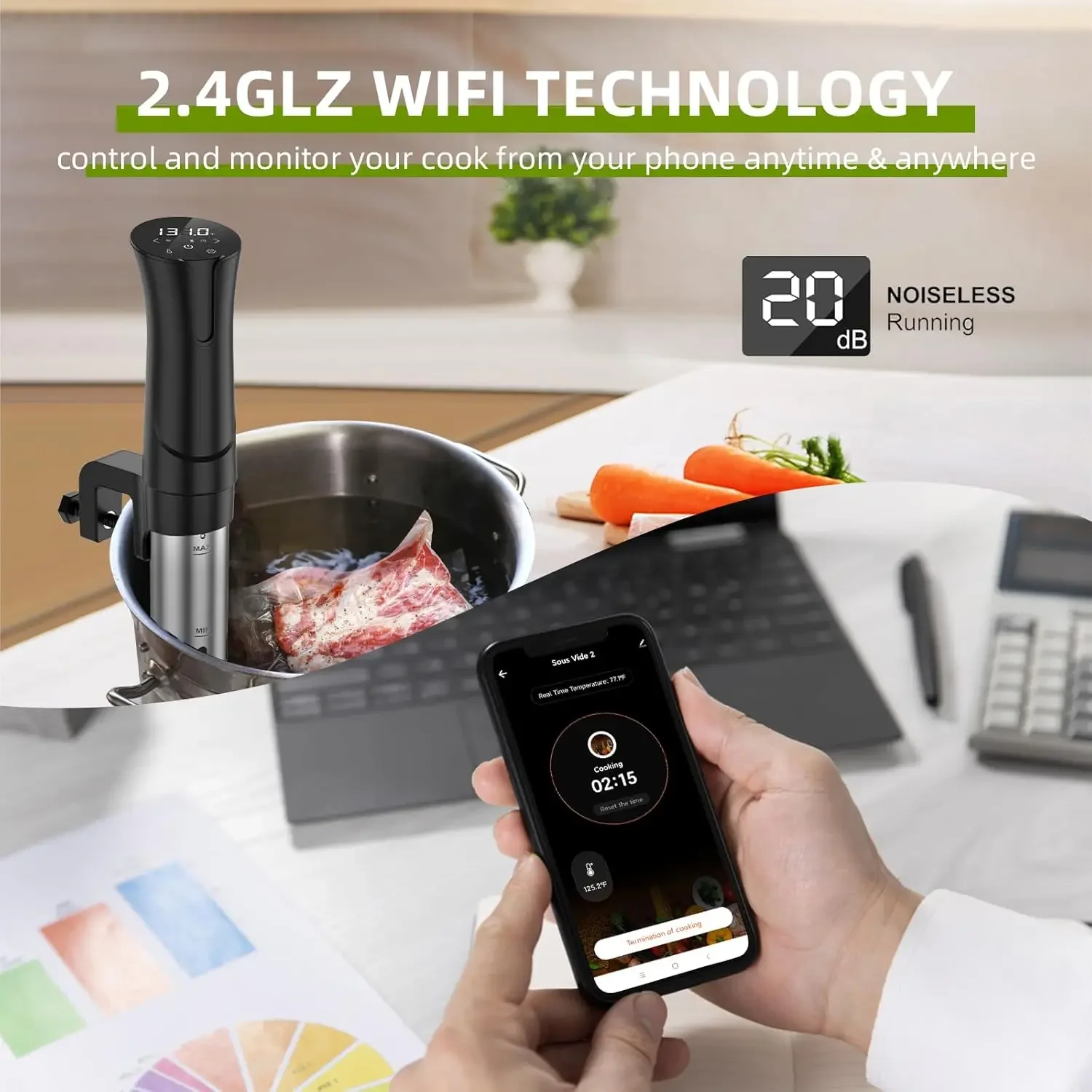 Vide Machine-Suvee Cooker (Wifi) Cocina de precisión Sous Vide-1000W Calentamiento rápido Immersión térmica, Pantalla táctil digital, Te preciso