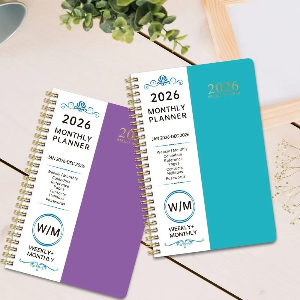 Etiquetas de índice 2026 cuaderno planificador encuadernación en espiral diseño Simple bobina diario libro tamaño A5 reloj en función cuaderno en espiral