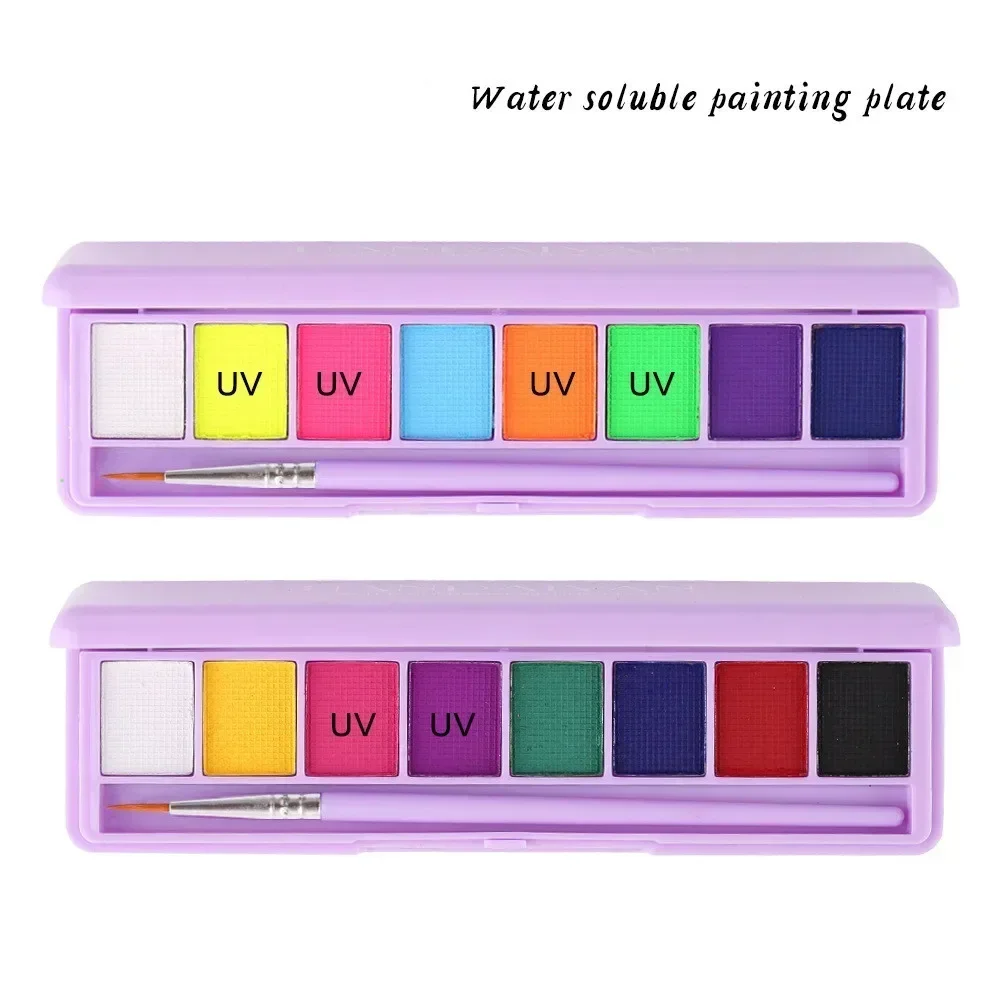 Water Activated Eyeliner Eyeshadow Palette UV Light Neon Reactive Eyeliner Pen Glow In Dark Eye Makeup Pigment Blue 8 Color/box