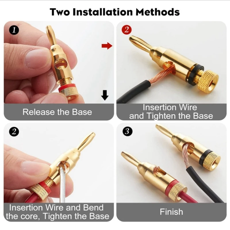 Vergulde bananenstekker of connector (type met open schroef) (6 paar (12 stekkers)) Audiostekker Luidsprekerkabelconnector