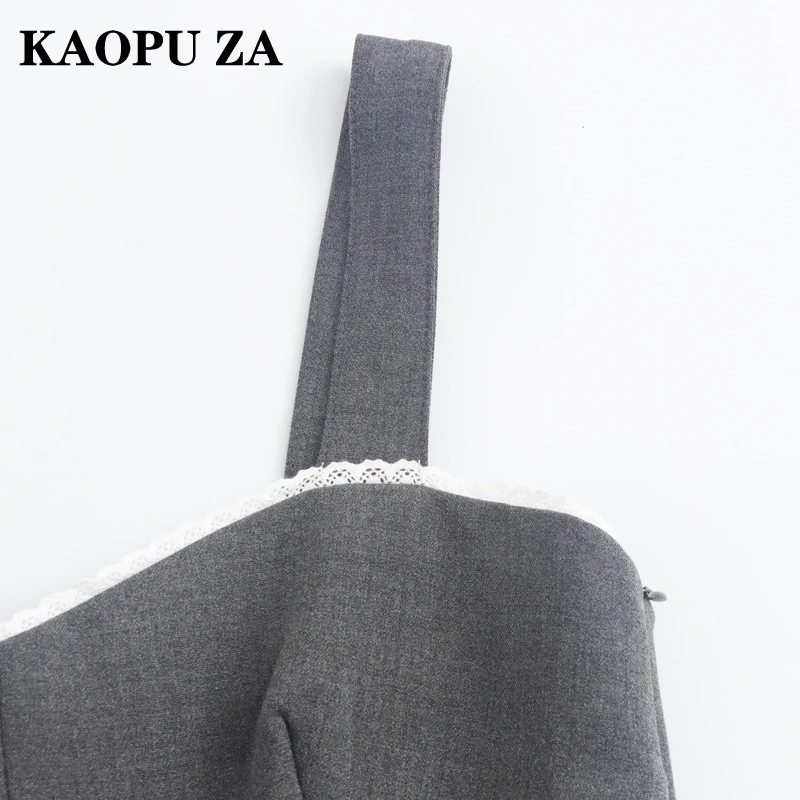 KAOPU ZA 2024 ผู้หญิงฤดูร้อนสบายๆVคอชุดเดรสA-lineskirtหญิงแฟชั่นสีทึบRufflesชุดสลิงด้านบน