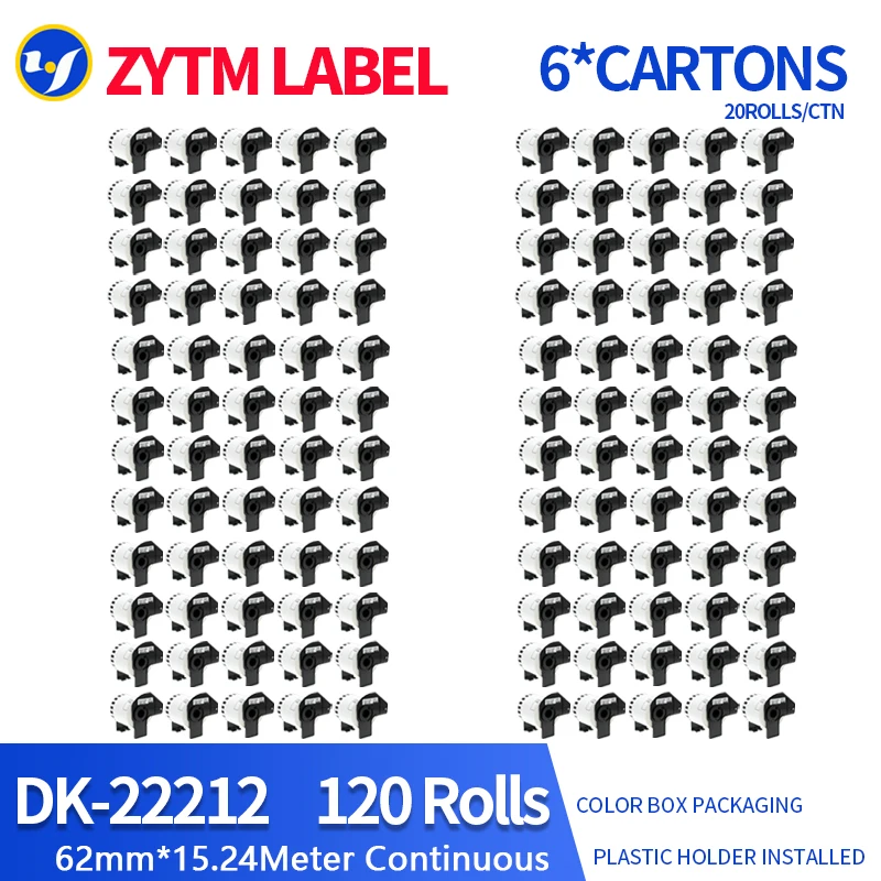 

120 Rolls Generic DK-22212 Label 62mm*15.24M Continuous Compatible for Brother Printer QL-570/700 All Include Plastic Holder