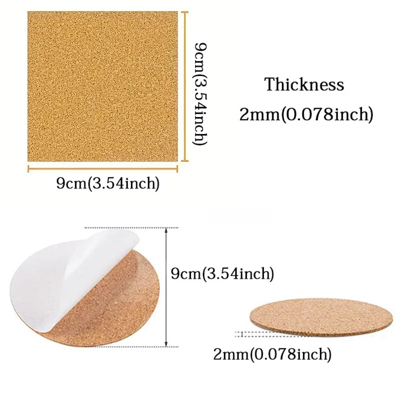 Self-adhesive Cork Mat Round Square Cork Mat Handmade DIY Craft Materials Table Decor for With Strong Adhesive Office Home