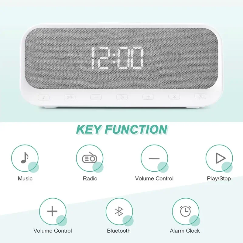 LED Digital Alarm Clock Wireless Charger Multi-function Mobile Phone 15W Fast Charge Speaker With FM Radio USB AUX Music Playing