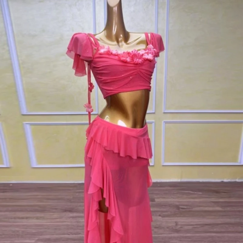 Costumes de danse du ventre orientale personnalisés, haut de taille Sexy, jupe longue enveloppant les hanches, vêtements d'entraînement, robe de spectacle de danse moderne