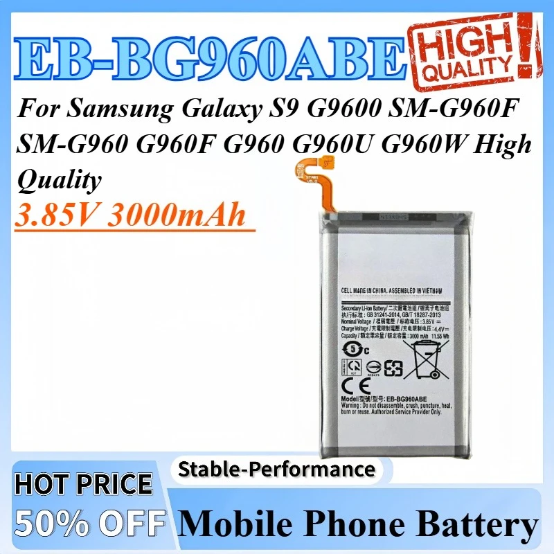 3.85V 3000mAh EB-BG960ABE Battery For Samsung Galaxy S9 G9600 SM-G960F SM-G960 G960F G960 G960U G960W High Quality