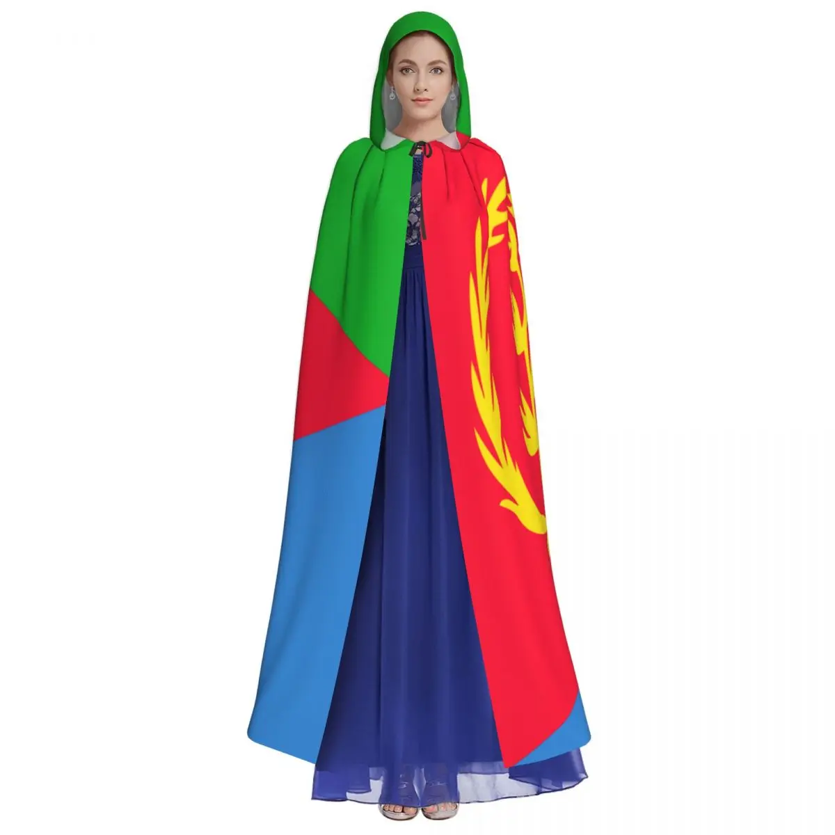 Adult Cloak Cape Hooded Eritrea Flag Medieval Costume Witch Wicca Vampire Elf Purim Carnival Party