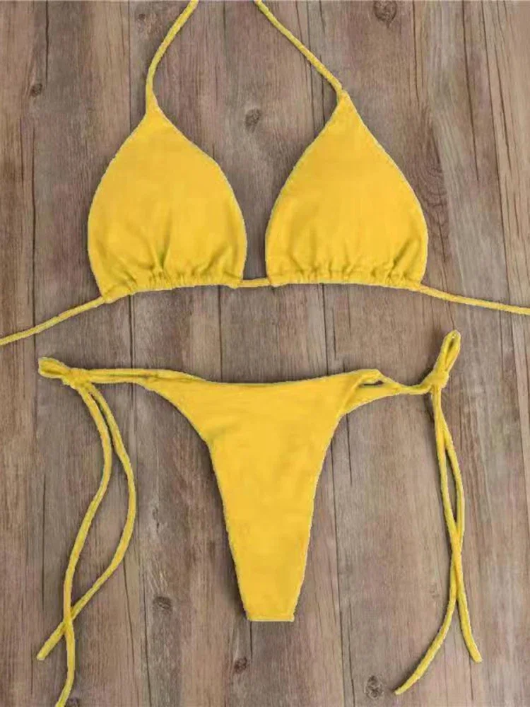 

OIINAA Bathing Suit Women Sexy Swimwear Solid Lace Up Beachwear Halter Bikini Set Swimsuit 2024 Summer Two-pieces Thong Biquinis