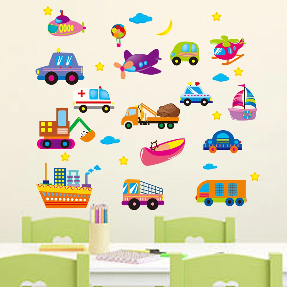 

Cartoon Car Wall Stickers Kids Room Decals Removable Vinyl Mural Decor Playroom Nursery Art Non Damage Smooth Surface