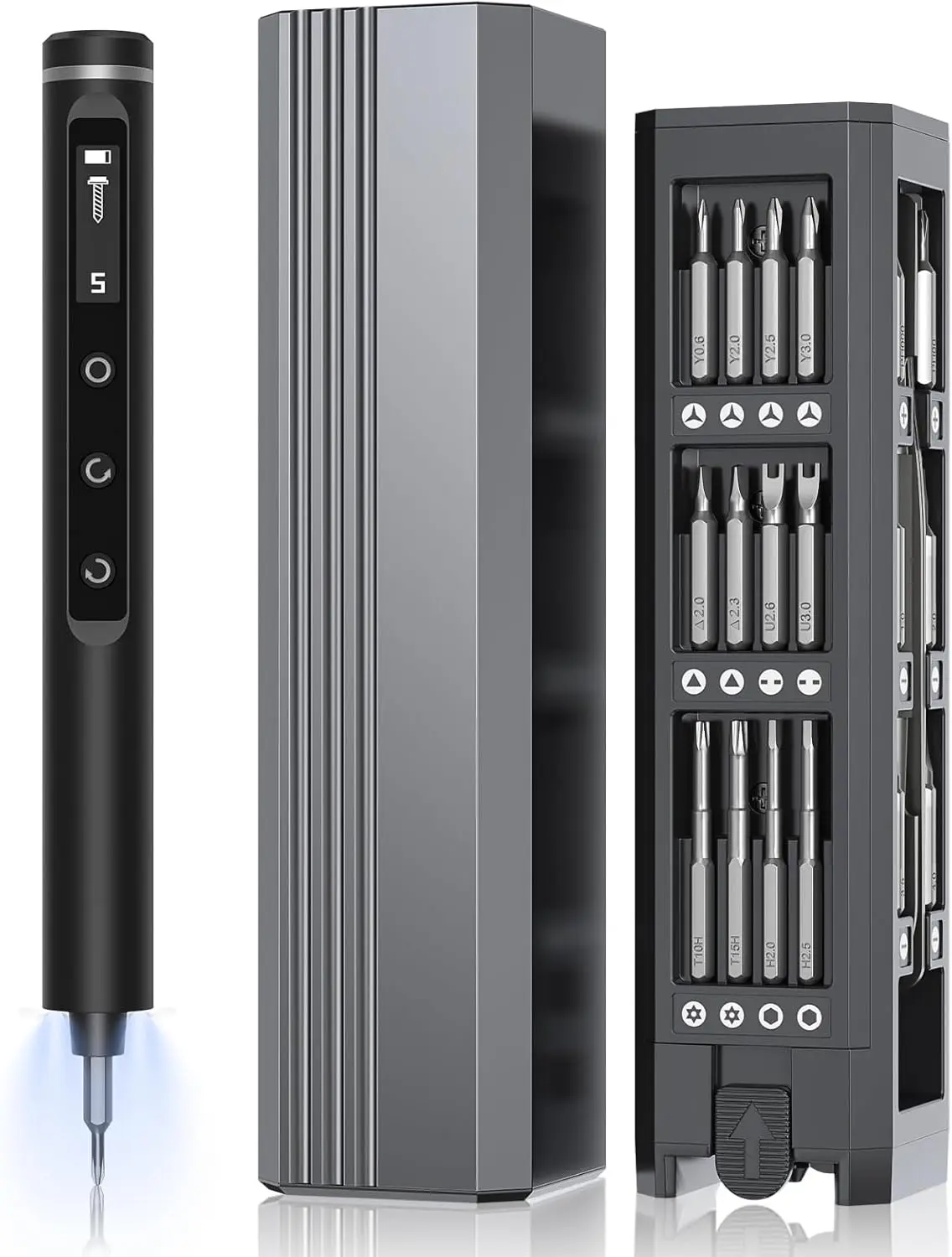 

Mini Cordless Electric Screwdriver Set, 50-in-1 Magnetic Bits, 5 Torque Settings, LED Display for Electronics Repair