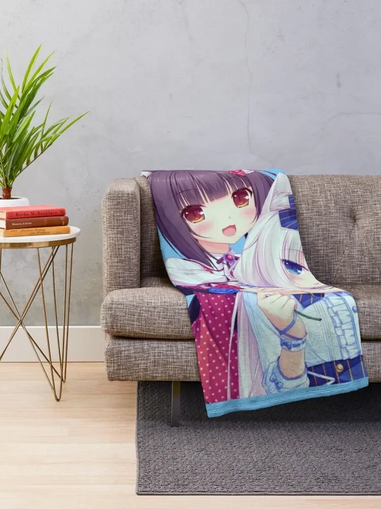 Vanilla Chocola Nekopara Catgirl Anime Kawaii Throw Blanket Thermals For Travel for sofa Multi-Purpose decorative Blankets