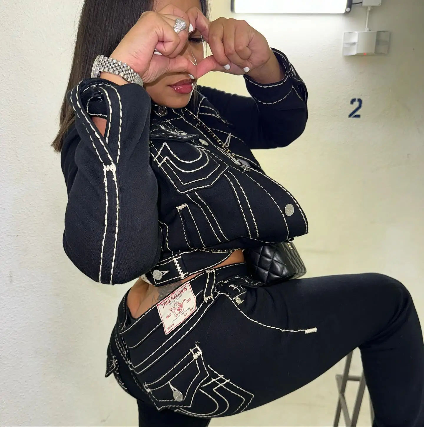 

Hip hop buddha plus size 2 piece set women embroidered logo denim pants two piece set women jackets jeans black y2k streetwear