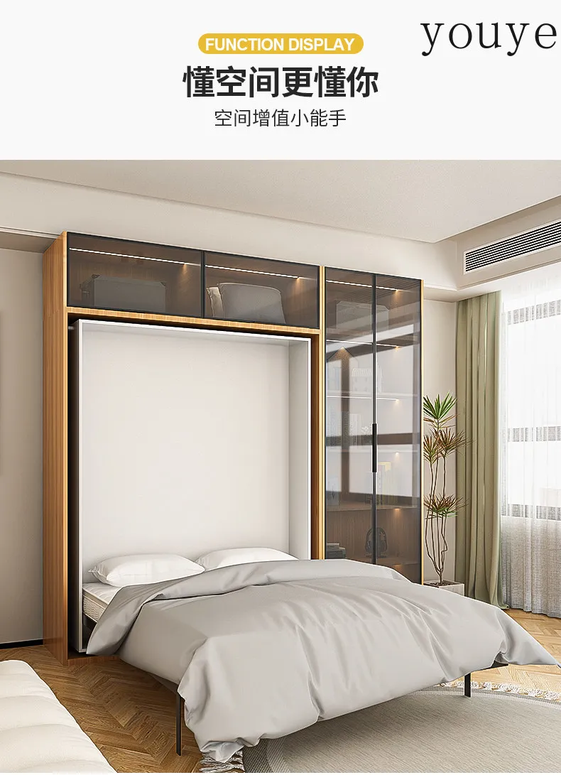 Multi-space solid wood rotating desk cabinet Murphy bed multi-function foldable space-saving wall bed invisible image 4