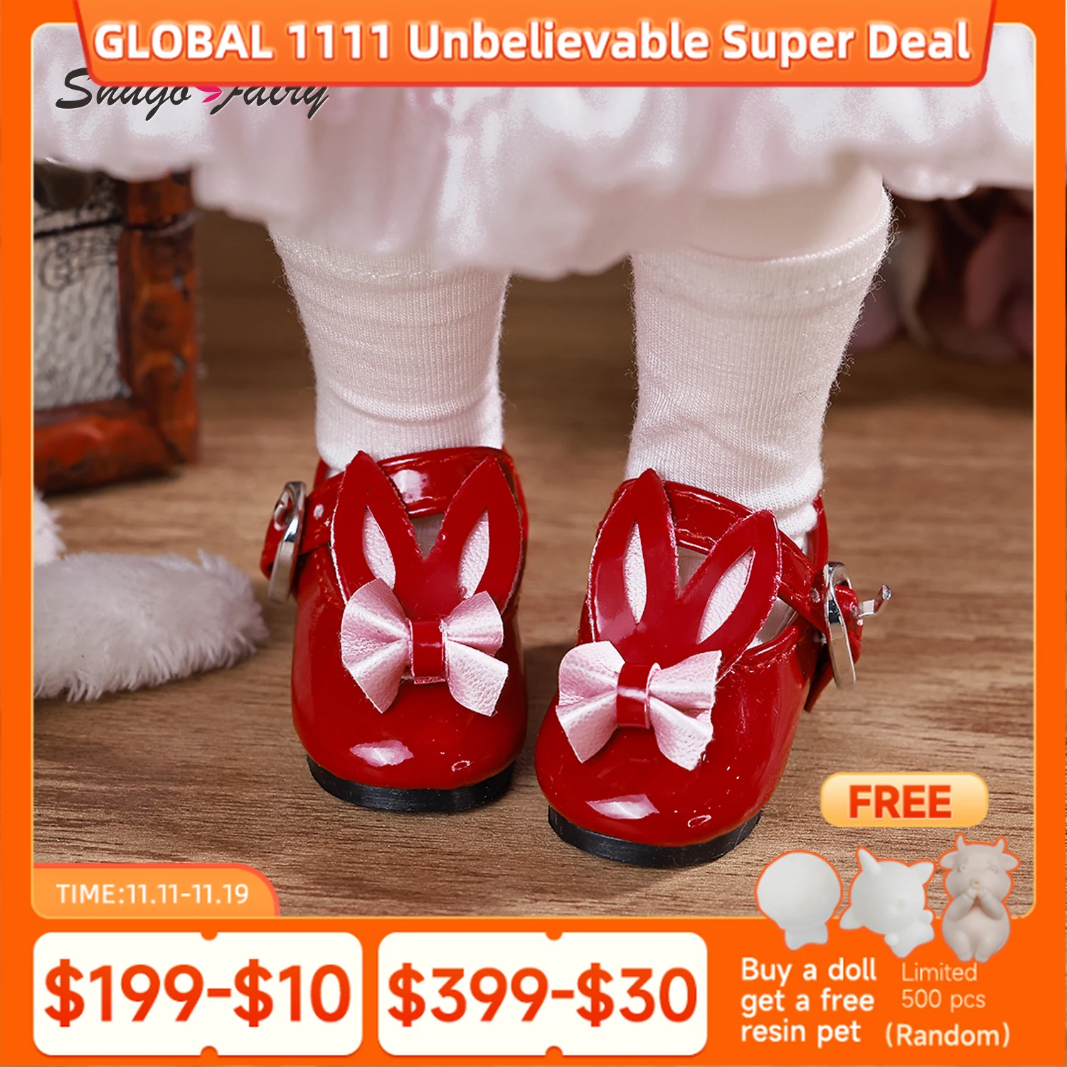 

Обувь BJD 1/6, мини-красные кожаные туфли на плоской подошве с заячьими ушками, аксессуары для кукол с шарнирным шарниром