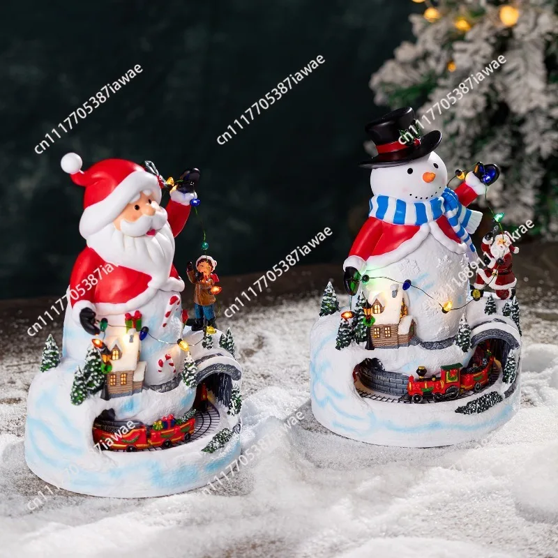 Christmas old man ornament rotating train holiday crafts cross-border gift toy gift music box ornament