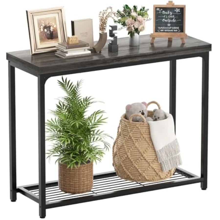 

Small Console Table with Storage Industrial Narrow Entryway Table Sofa Table Behind Couch for Hallway Foyer and Living Room Stu