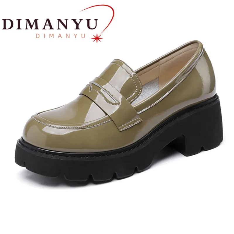 

Loafers Shoes Women Genuine Leather 2024 Spring Platform Green Women Plus Size Shoes British Style Fashion School Shoes Women