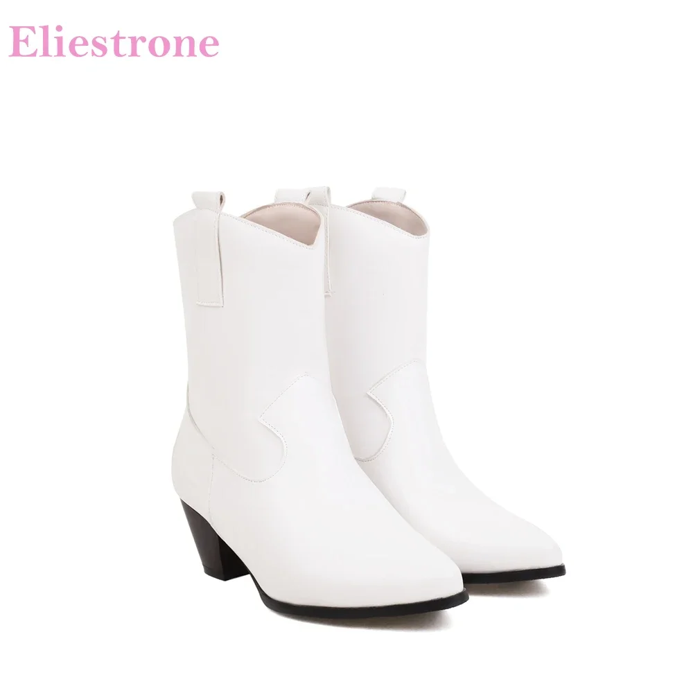 

New Winter Elegant White Black Women Ankle Boots Sexy Pointed Toe Med Heels Office Lady Shoes Plus Big Size 11 43 47