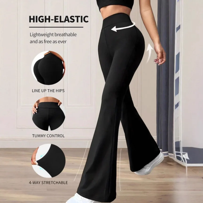 

Women Yoga Pants 2025 New Solid Color High Waisted Yoga Pants Women's Stretchy Slim Flare Casual Sports Trousers