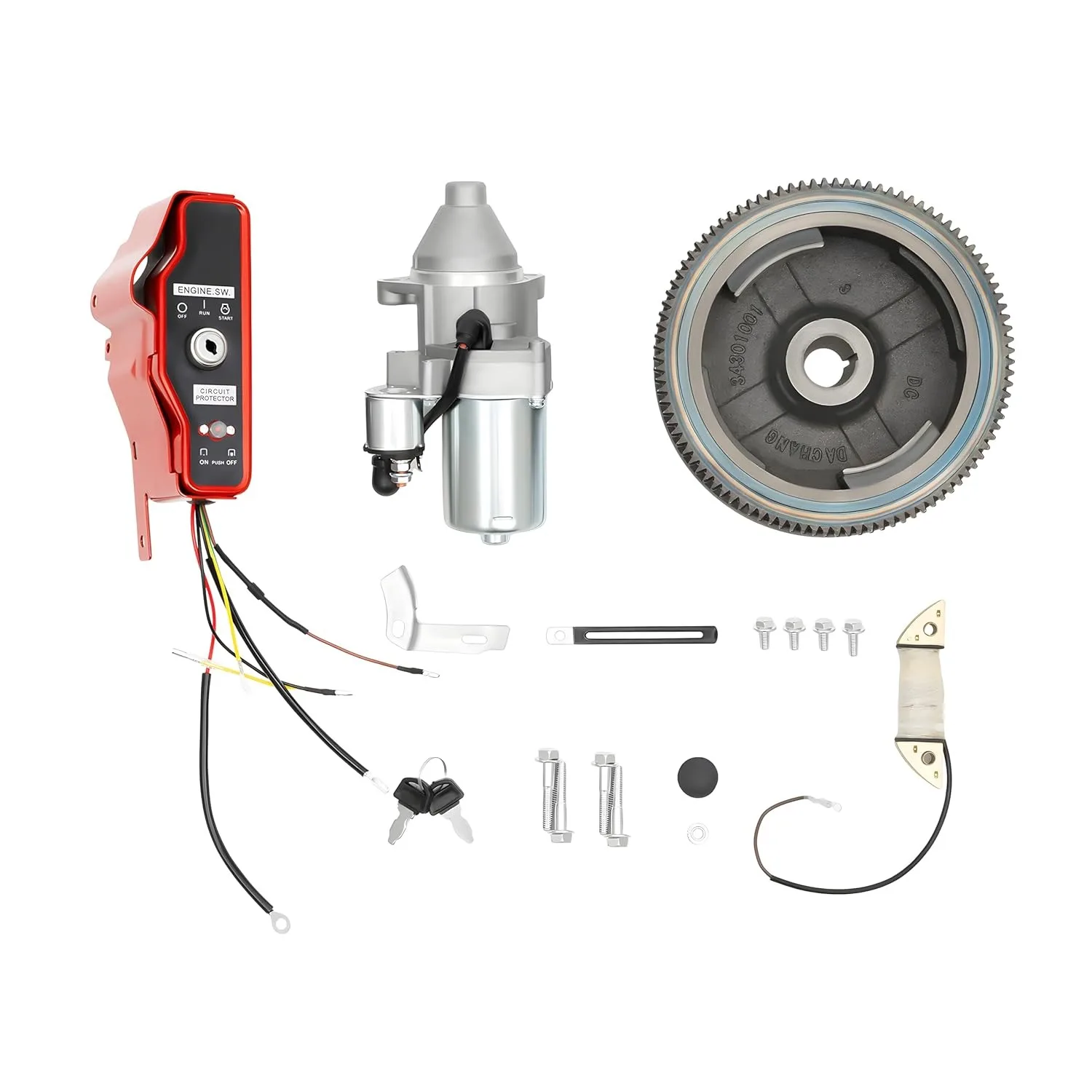 

Electric Starter Motor Kit, Flywheel with Ring Gear,Starter Motors with Solenoid, Key Switch Box Coil Ignition, for Honda GX390