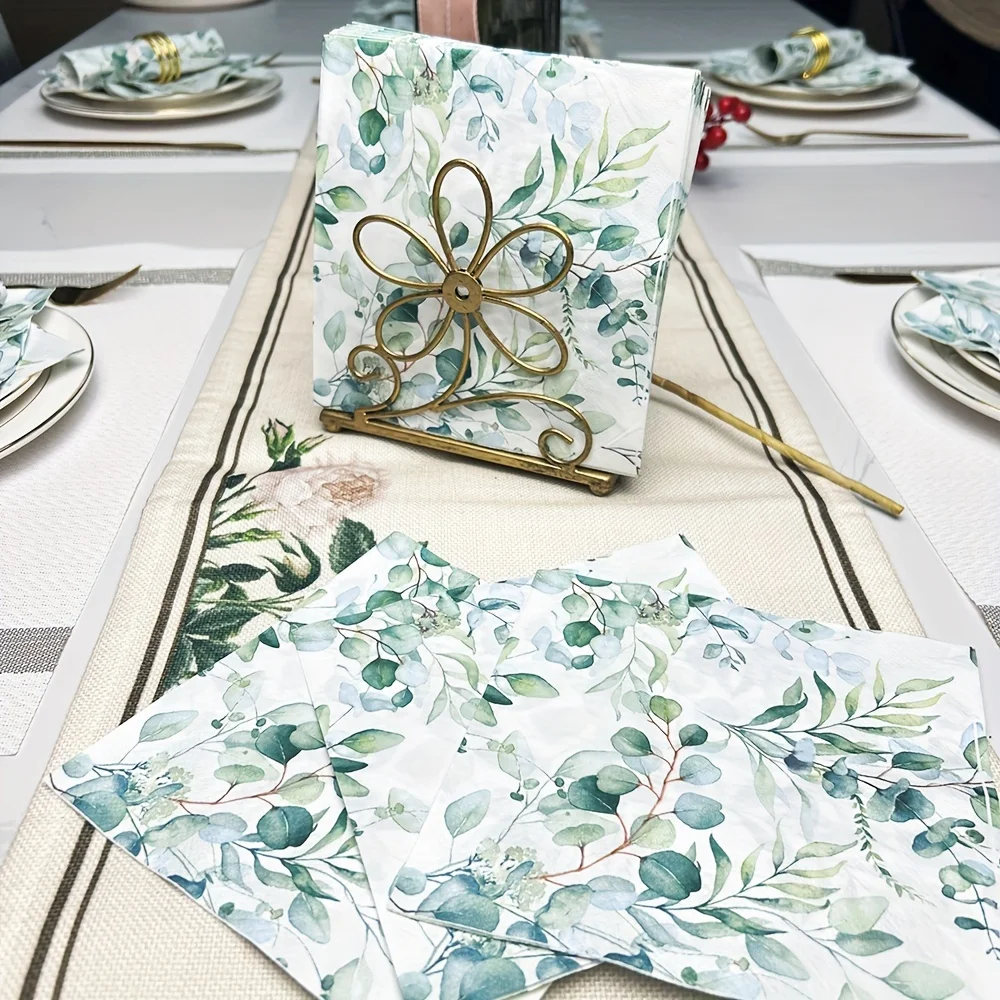 20/40/60 Stück Einweg-Taschentücher-Set mit Eukalyptusblatt-Druck, Servietten für Restaurant-Dekoration, Party-Taschentücher, 13 x 13 Zoll – Detail 4
